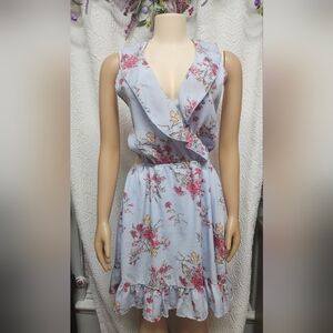 Floral Wrap Dress in Light Blue